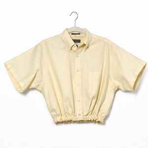 Women's Ruched Hem Crop Top Button Up Oversized Blouse Cream